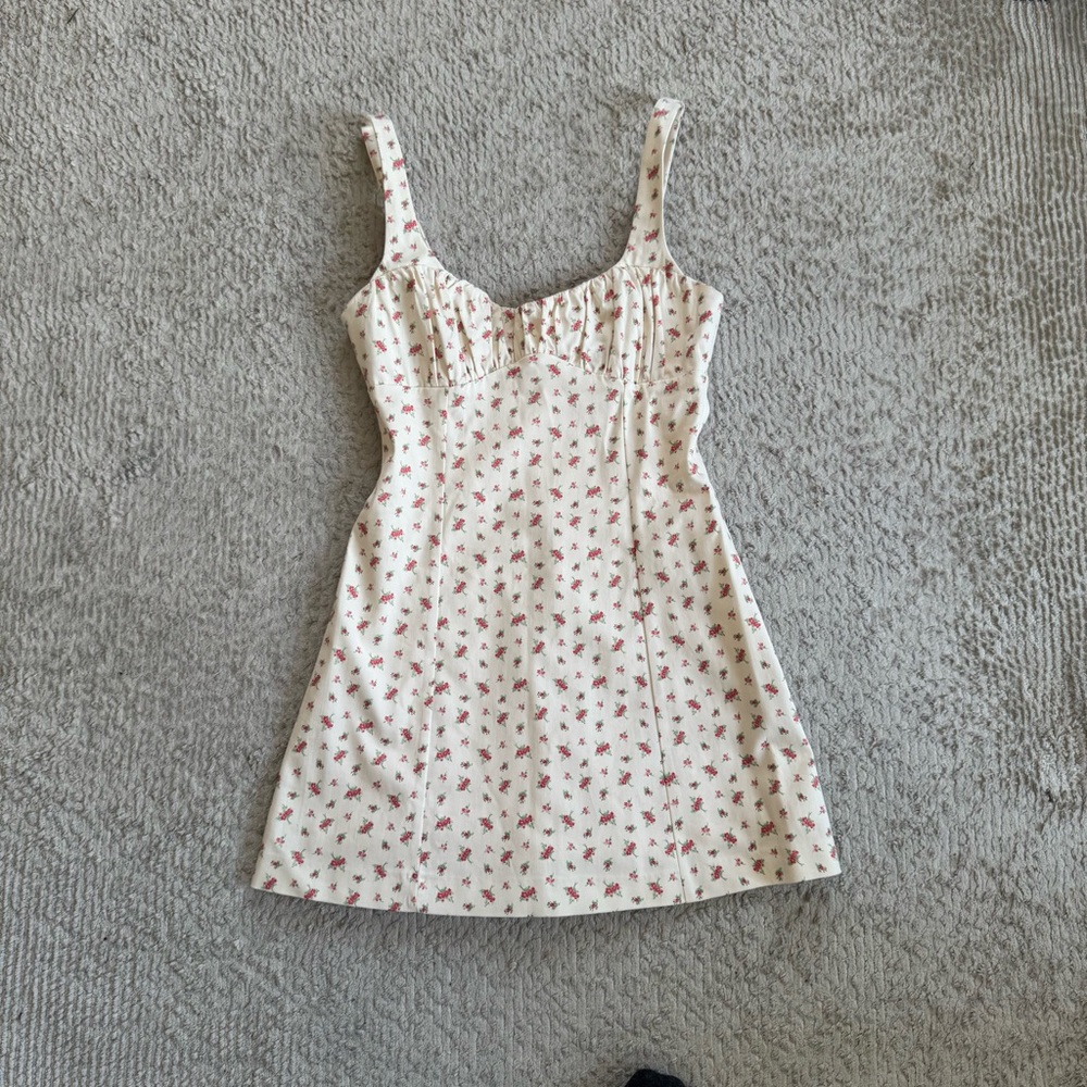 Zara Cream Dress with Red Floral Design